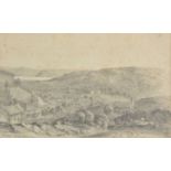 *English School. Buryas Bridge & part of Mount's Bay, 1821, pencil, depicting a landscape with