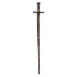 *Sword. Sudanese Kaskara, the 86cm double edge blade with four armours marks, cruciform cross