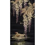 *Embroidered panels. Two Oriental panels, early 20th century, embroidered in fine wool on paper-