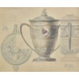 *English School. Design for a silver two-handled cup and cover, late 19th century, grisaille