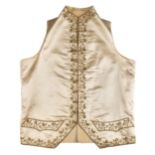 *Waistcoat. An embroidered silk waistcoat belonging to Sir William Pepperrell, early 18th century,