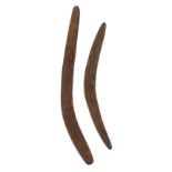 *Aboriginal. Australian hardwood boomerang, carved with roundels and wavy design, 79.5cm long,