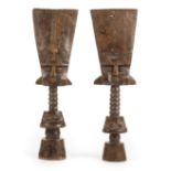 *Gold Coast. Pair of Fante carved wood fertility dolls, each carved with ceremonial headdress,
