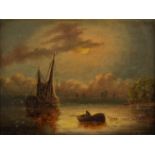 *Morris (Charles Greville, 1861-1922). Boats in Moonlight, oil on board, signed lower right, 15.5