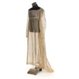 Dress. A Regency fine gauze dress, circa 1810, hand-sewn high-waisted cream dress with train, bodice