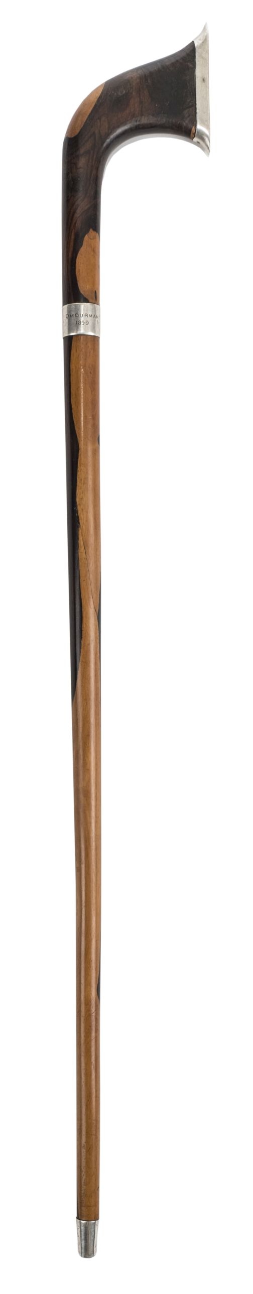 *Swagger Stick. A Victorian coromandel swagger stick by Brigg, London, the shaft with curved