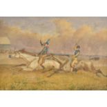 *Mew (Thomas Hillier, 19th century). Steeplechasing, & A Close Finish, 1864, two watercolours, the