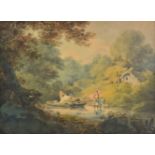 *Payne (William, 1755/60-c.1830). Figures by a stream with boat laden with timber, 1791, watercolour