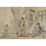 *Attributed to Francis Wheatley (1747-1801). Figures outside a house, watercolour on paper,