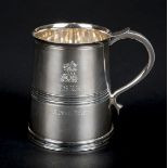 *Mug. Silver mug by Garrard & Co, London 1976, engraved with the Hardy family crest and 'T.S.R.H.