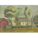 *Shepherd (Sydney d'Horne, 1909-1993). Houses and Red Barn with Trees, oil on canvas, signed