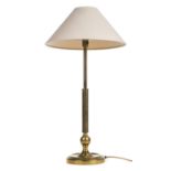 *Lamp. A modern brass desk lamp, with green glass shade, 36cm high, together with a brass table lamp