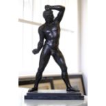 *Classical Bronze. 19th century bronze figure of a nude Grecian male on stepped black slate base,