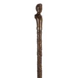 *Walking Stick. 19th century folk art walking stick, the knop carved as a figure head of 'Jakub