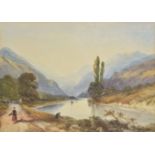 *Varley (Cornelius, 1781-1873). Swiss Landscape, watercolour on paper, showing figures by a river