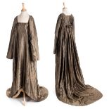 *Dress. A variable silk Regency dress, circa 1820s, hand-sewn variable brown silk dress, drop-