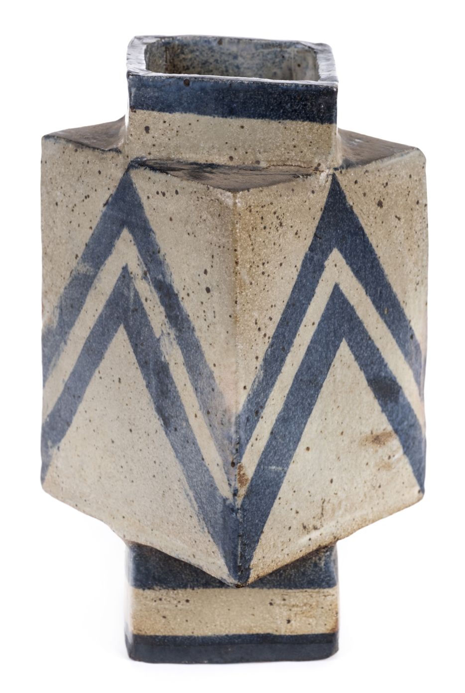 *Studio Pottery. Large geometric stoneware vase, decorated with blue chevrons on a grey ground, 29cm