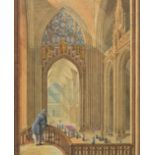 *Follower of David Roberts (1796-1864). Cathedral interior, watercolour on paper with J Whatman