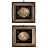 *Embroidered pictures. A pair of oval embroidered pictures of children, English, circa 1800,