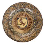 *Charger. Hispano-Moresque pottery charger, with heraldic crest within shield and geometric border