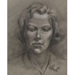 *Lyon (Robert, 1894-1978). Head of a Woman, 1935, black and white chalk on grey wove paper, signed