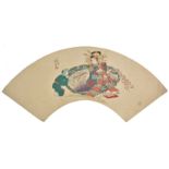*Japanese fan prints. A group of ten fan-shaped colour woodblock prints, circa 1840-60, including