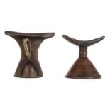 *Headrest. Ethiopian hardwood headrest, with curved top and conical base 14.5 cm high, together with