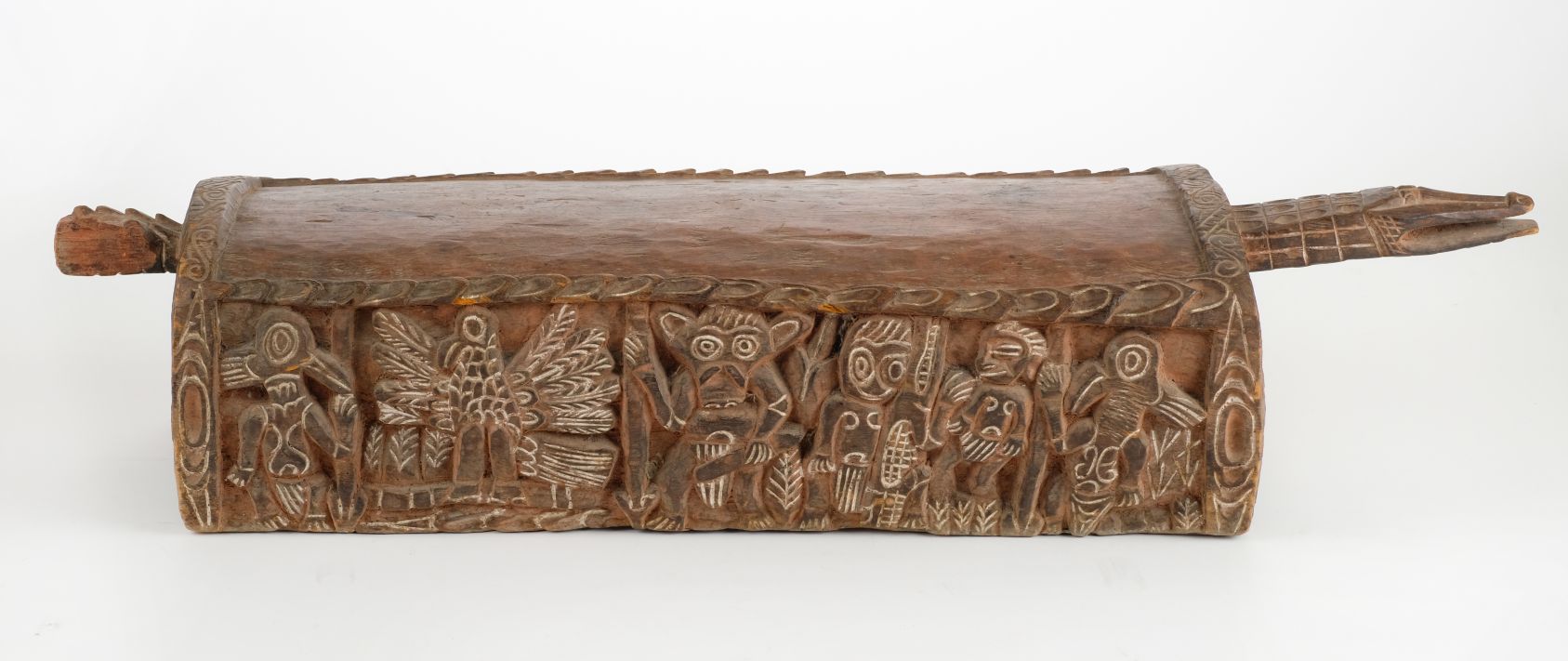 *Stool. Papuan Gulf carved wood stool, carved as a crocodile with zoomorphic figures infilled with - Image 2 of 8