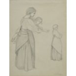 *Prinsep (Valentine Cameron, 1838-1904). Mother and Child, pencil drawing on paper, signed lower