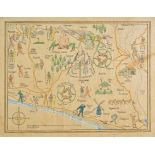 Sussex. Hands (Freda), Untitled manuscript map of East Sussex and the South Downs, 1938,