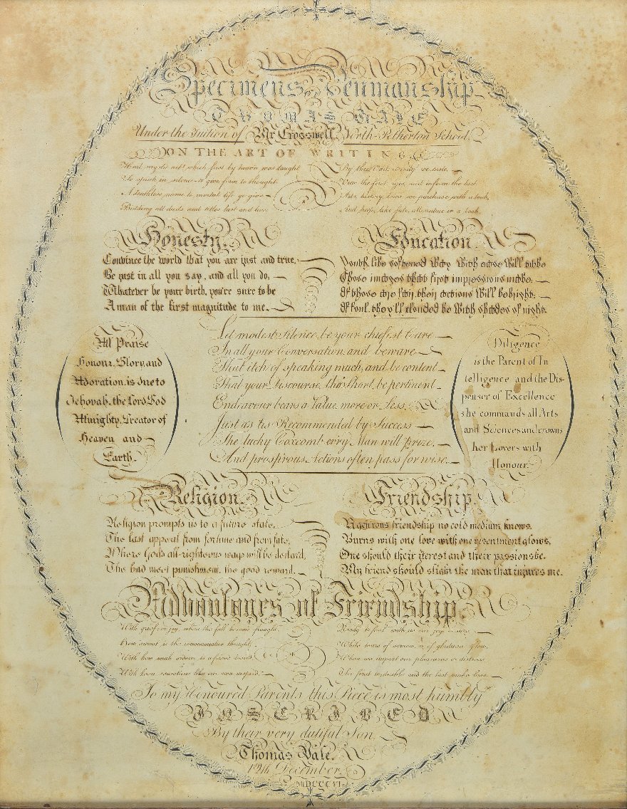 *Calligraphy. Specimens of Penmanship by Thomas Vale under the Tuition of Mr. Crosswell, North