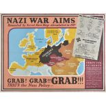 Propaganda Map. Nazi War Aims. Grab! Grab! Grab! circa 1940, British propaganda map of Europe, old
