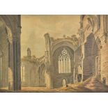 *English school. Abbey ruins with figures, early 19th century, watercolour on board, showing figures