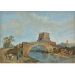 *Italian School. View of the Ponte Salario, near Rome, mid-18th century, gouache on paper, unsigned,