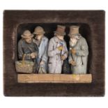 *Diorama. 19th century pottery diorama, modelled as four elderly gentleman, signed Giaillon 1878,