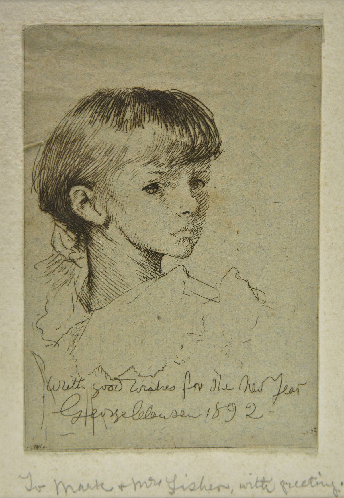 *Clausen (Sir George, 1852-1944). Little Meg, 1892, etching on pale blue-grey paper, margins