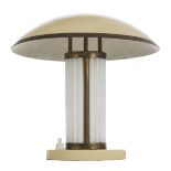 *Art Deco. Mushroom desk lamp, the circular ivory painted metal shade above 18 vertical