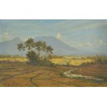 *Dake (Carel Lodewijk, 1886-1946 ). Landscape in West Java (Gedeh), 1923, oil on board, signed lower