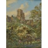 *Gribble (Bernard Finegan, 1873-1962). Corfe Castle, Dorset, oil on "Rathbone" canvas board,