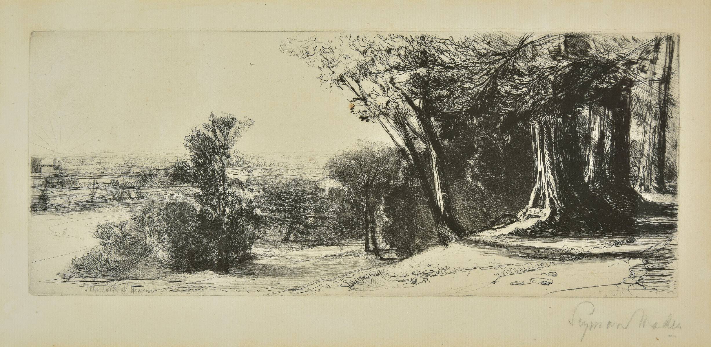 *Haden (Francis Seymour, 1818-1910 ). Early Morning, Richmond Park, 1859, etching and drypoint on