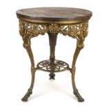 *Tavern Table. Victorian cast iron pub table, the replacement circular top above a gilt painted base