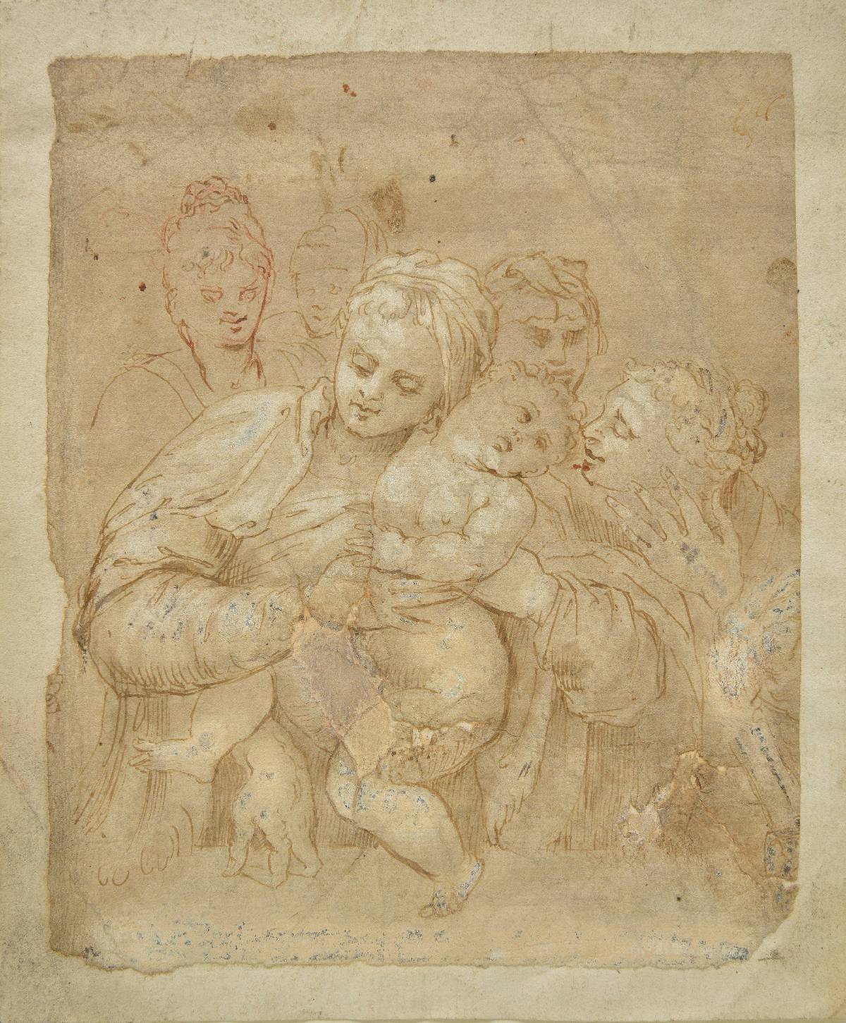 *Italian School. Mother and Child with surrounding figures, 17th century, pen and brown ink, brown