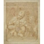 *Italian School. Mother and Child with surrounding figures, 17th century, pen and brown ink, brown