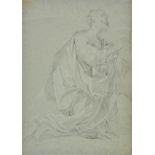 *Italian School. Study of a Kneeling Saint, early 18th century, black and white chalk on pale blue