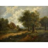 *Bough (Samuel, 1822-1878). Rural scene, with thatched cottage, oil on board, signed lower right, 30