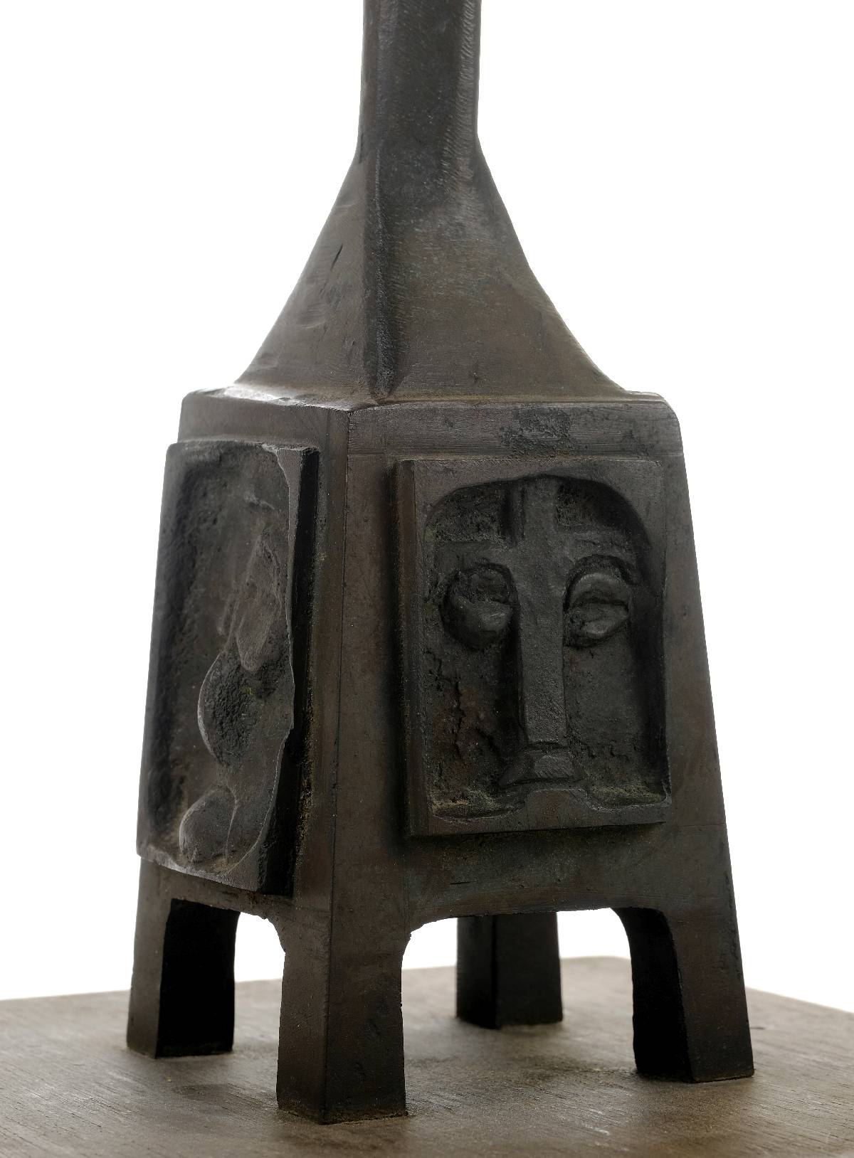 *Attributed to Peter Hayden (1939-). Abstract figure, bronze, green patina, wooden base, height - Image 2 of 4