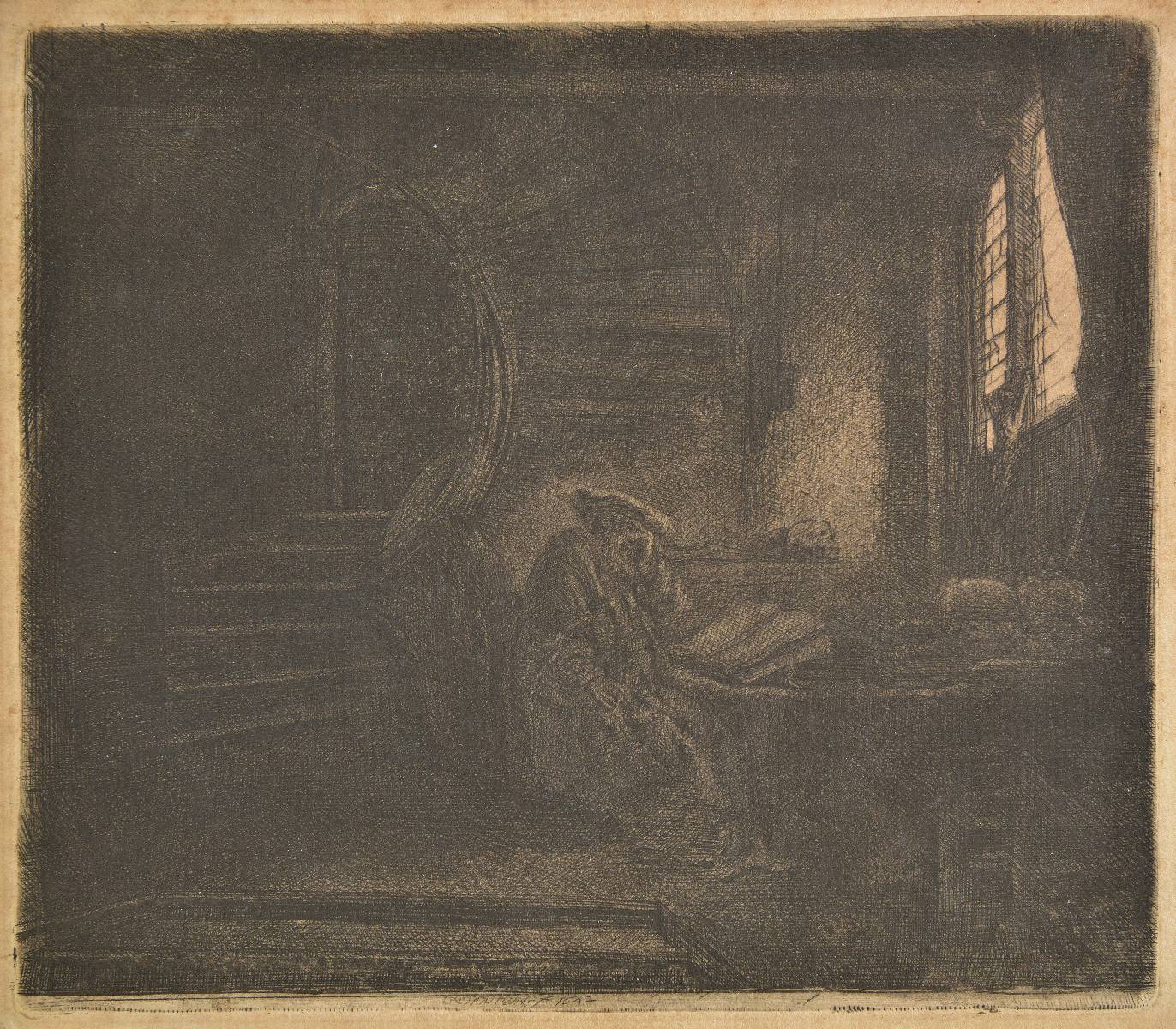 *Rembrandt (Harmensz. van Rijn, 1606-1669). St. Jerome in a dark chamber, 1642 (Bartsch 105;