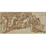 *Roman School. Figures around an empty tomb, early 17th century, pen & brown ink and wash with
