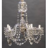 *Chandelier. Glass five-branch chandelier, early/mid 20th century, with cut glass decoration, lustre