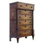 *Chest. Early 19th century floral marquetry inlaid chest of drawers, with six drawers within two
